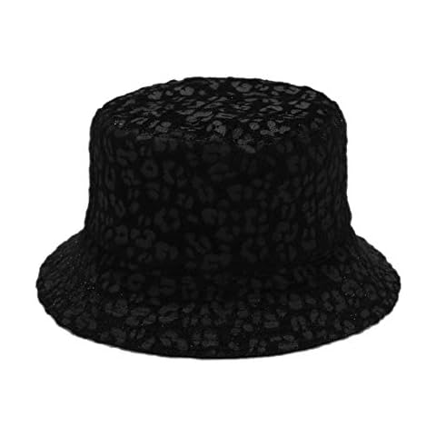 DCUTERQ Unisex Print Bucket Hat Casual Travel Double Sides Outdoor Sun Hats Packable Reversible Fisherman Cap 10-Woolen Black Leopard Cover