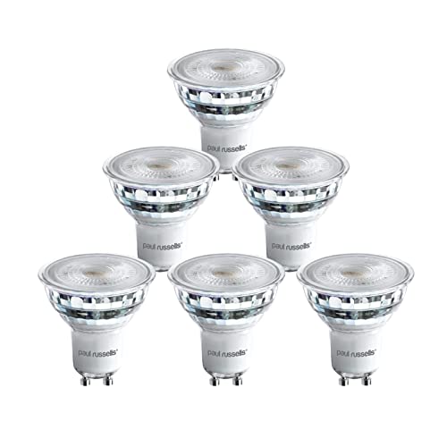 paul russells LED GU10 - Bombillas LED regulables, 4,5 W, 345 lúmenes, equivalente a 50 W, 4000 K, blanco frío/blanco natural, regulador de iluminación interior de 38 grados, paquete de 6 Cover