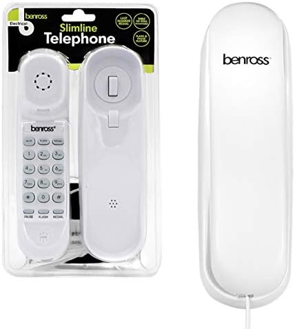 Benross44560 Slimline Corded Telephone/Landline Phone for Home & Office/Table or Wall Mounted/Last Number Redial Feature/Flash & Pause Buttons/White Colour