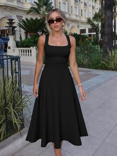 Image of Kaximil Women's Square Neck Corset A Line Maxi Dress Ruffle Ruched Waist Flowy Long Dresses