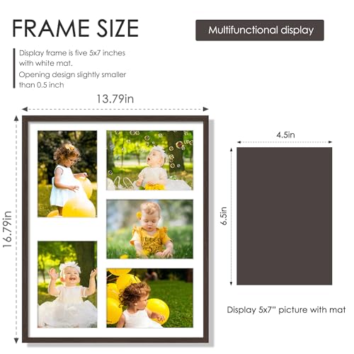Image of DUENPY 13x16 Picture Frame 5x7 Collage Picture Frame Displays Five 5x7 inch Photos Collage Wall Decor Wall Hanging Walnut