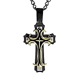 West Coast Jewelry Men's Black and Gold Plated Stainless Steel Multi-Layered Cross Pendant - 24'