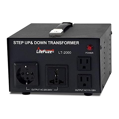 LiteFuze LT Series 2000 Watt Voltage Converter Transformer Step Up/Down - 110v to 220v / 220v to 110v Power Converter - Fully Grounded Cord - Universal Socket, CE Certified Cover