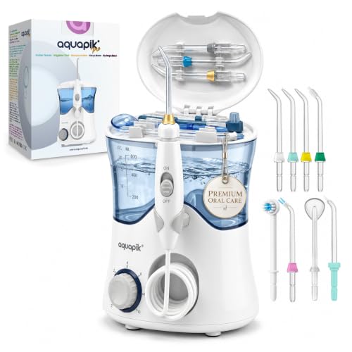 Irrigador Dental Aquapik PRO 600 ml 10 Niveles 8 Boquillas 360° Blanco