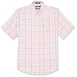IZOD Boys' Short Sleeve Button-Down Plaid Dress Shirt, Pink Lemonade