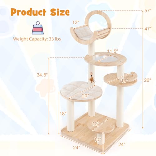 Tangkula Árbol para Gatos de Madera Sólida 4 en 1 miniatura 4