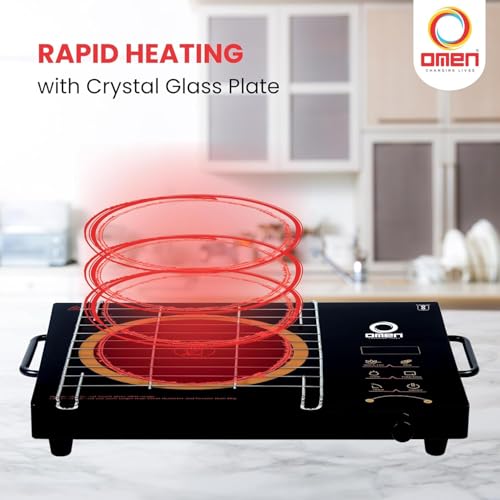 Image of Omen Changing Lives 2000W Infrared Cooktop & Grill | Touch Panel Control | Auto Shut-Off & Overheat Safety | 3 Cooking Modes: BBQ, Quick Fry & Soup | LED Digital Display | (Black)