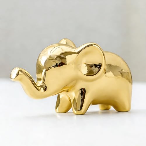 OwMell Good Luck Elephant Decor for Home Small Ceramic Elephant Statue Figurine for Home Decor - Gold Plated
