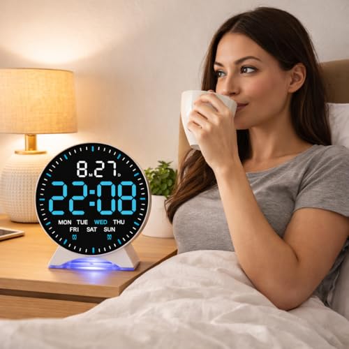 Image of DRUCILA Large LED Digital Alarm Clock with Date & Day, 12 /24Hr, Display, Night Light Base, Modern Table Clock for Bedroom, Office, Students, Living Room, Home Decor, Corporate Bedside Desk