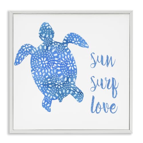 Patterned Blue Sea Turtle Beach Phrase, 12 x 12 Inch Framed Giclée Print