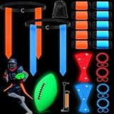 Libima Glow in the Dark Capture the Flag Game Sets, 10 Glow in the Dark Adjustable Flag Football Belts 1 Size 9 Luminous Football 50 Luminous Sticks 1 Storage Bag Outdoor Games for Kid Teen Day Night
