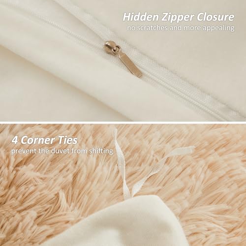 Image of EMME Luxury Khaki Fuzzy Duvet Cover Set Twin Size Fluffy Comforter Cover Set 2 Pieces Shaggy and Plush Soft Bedding Duvet Covers (Tie Dye Khaki, Twin)