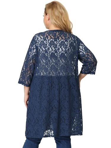 Image of Agnes Orinda Plus Size Cardigans for Women Lace Cardigan Lightweight Crochet 3 /4 Sleeve Cover Up Jacket