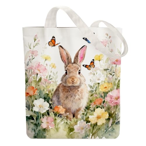 ANATTASOUL Tote Bag Femme,Sac en Toile Imprimé,Sac Fourre-Tout Reutilisable,Coton Lapins Sacs de Courses,38 * 40cm Large Blanc Sac Tote Bag en Toile pour...
