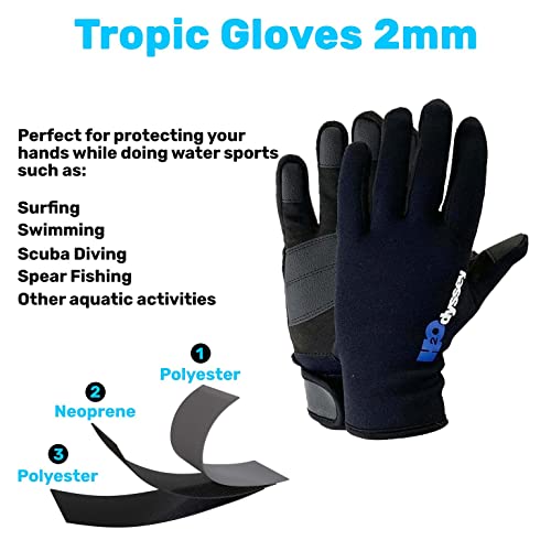 H2ODYSSEY Tropic Gloves 2mm - Thermal Dive Gear to Keep Hands Warm - for Surfing, Diving and Swimming (L)