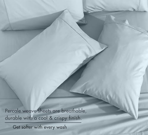 RUVANTI 100% Cotton Full Sheet Set, Percale Full Size Sheets, Silver Blue by RUVANTI - Used condition - Image 6