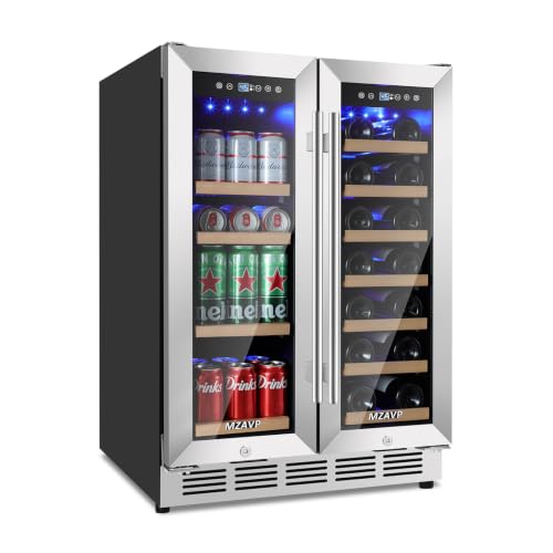 MZAVP Wine and Beverage Refrigerator, 24 Inch Wine and Beverage Cooler Under Counter, Wine and Beverage Fridge Built-In/Freestanding Wine Fridge, Holds 20 Bottles and 88 Cans For Home Bar Office