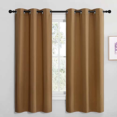 Image of NICETOWN Sleek Blackout Curtains 68 inches Length for Small Windows, Noise Reducing and Block Draft Panels for Door Doorway Laundry Office Luxury Decor Theme (2 Panels, Gold Brown, W42 x L68 -Inch)