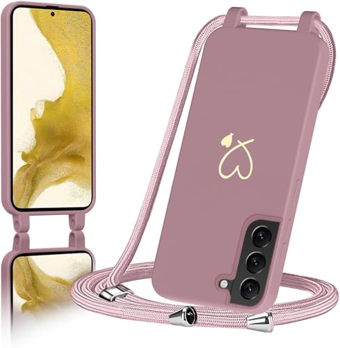Coque Samsung S22 avec cordon noir et motif cœur doré pour protection