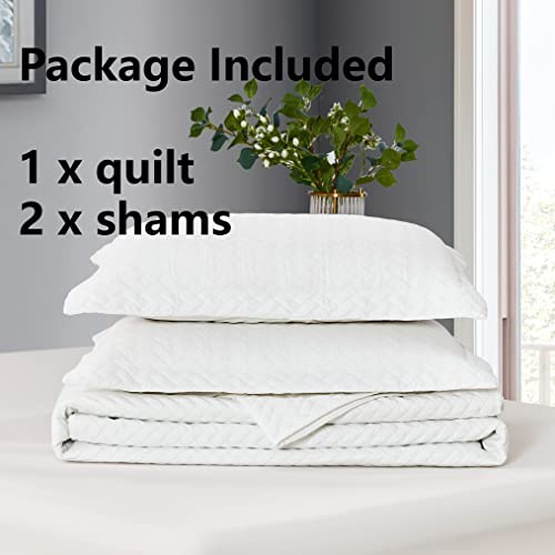 Maple&Stone Summer Quilt Set Queen Size, Lightweight Off-White Bedspread Ultrasonic Chevron Pattern Light Coverlet For All Season Comforter Bedding Decor - 3 Piece Full Bed Cover Sets #TOP3