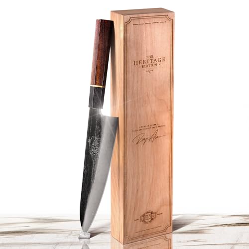 Jikko® Heritage Edition – Japanese Gyuto Chef Knife 8.5" | Hand-Forged AUS-8 Steel with Heritage Finish, Ebony & Rosewood Octagonal Handle – Premium Chef’s Knife with 3X Edge Retention
