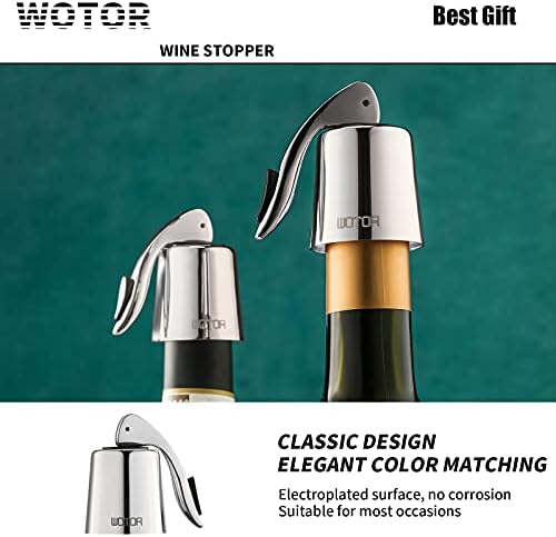 WOTOR Wine Stoppers Stainless Steel Wine Bottle Stopper Plug with Silicone Reusable Wine Saver Leak Proof Keep Fresh Silver 2 Pack