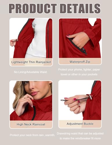 Avoogue Women's Long Raincoat with Hood Outdoor Lightweight Windbreaker Rain Jacket Waterproof - Image 5