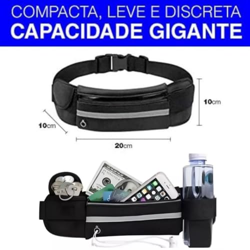 POCHETE ESPORTIVA FITNESS CORRIDA CAMINHADA ACADEMIA PORTA GARRAFA PARA CELULAR PRETA IMPERMEAVEL MO