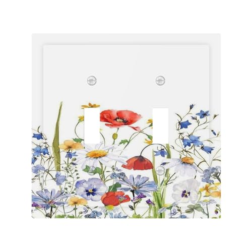 Cubierta de toma de corriente y placa de pared eléctrica de 2 bandas con flores para salón 2