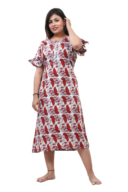 NIGHTFABWomen's Rayon Night Dress Short Nighty for Women | Short Nighty | Nightdress | Graphic Print Nightwear | Night Gown | Short Nighty for Women