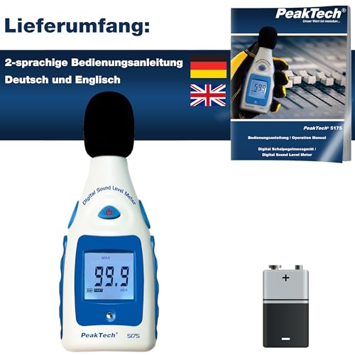 PeakTech P 5175 Digital Schallpegelmessgerät 30-130 Db in A-Bewertung, 1/2 Zoll Mikrofon, Klasse 2, Lärmmessung, 1 Stück