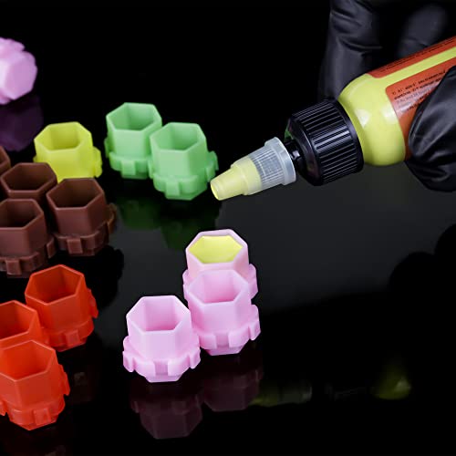 Linetion Tattoo Ink Caps Cup for Tattooing Honeycomb Shape Spliceable Anti-Rollover Spill,Eco-Friendly Non Fade Material,Large Inner Size 0.63 * 0.75 inch(W*H),200pcs Pack (Mix Color) - Thumbnail 6