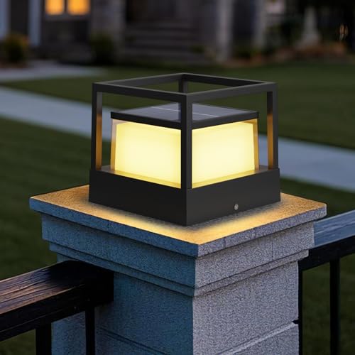 GCDFGV Solar Post Lights Outdoor, 6.3" Dusk to Dawn Solar Lamp Post Light Ip65 Waterproof Pillar Lights, 3000k, Aluminum, for Garden Patio Yard Fence Decor, Up to 12 Hours, Black by GCDFGV - Used condition - US$20.54