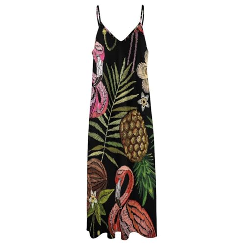 Robe maxi sans manches imprimé flamant rose finitions soignées