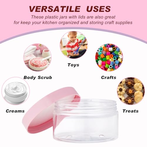 48 Pack 8 oz Plastic Jars with Leakproof Pink Lids & 48 Waterproof Labels, 8 Ounce Food Grade Wide Mouth Pet Containers for Body Butter, Cream, Lotion, DIY Skincare, Bulk Travel Storage Jars by Uiifan - Used condition - Image 6