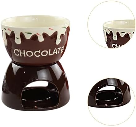 NonMiFyR Chocolate Ceramic Fondue Set Cheese Melting Pot Butter Warmer Dessert Heater Candy Melt Pot Glazed Porcelain Construction Suitable for Home, Brown - 1