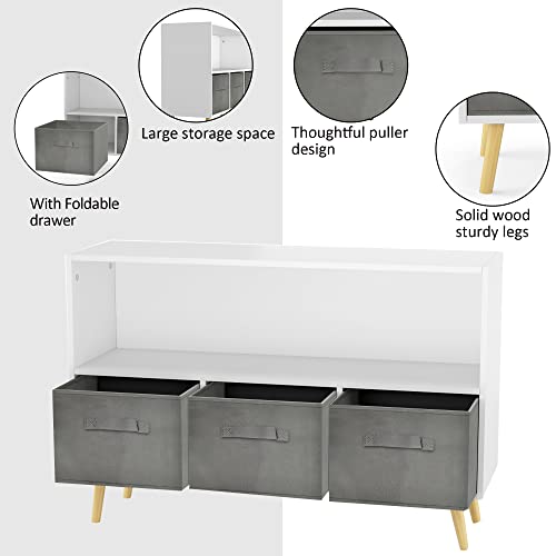 Mriisel Kids' Toy Storage Organizer With Fabric Bins And Drawers - Perfect Storage Solution For Playroom And Bedroom Bookshelf - 35-Inch Wooden Cabinet (Grey) #TOP3