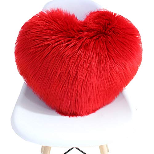 Xslive Heart Faux Fur Throw Pillow With Insert Luxury Long Plush Super Soft Solid Color Decorative Pillow Cushion For Couch Living Room Bedroom (Red,16" X 20") #TOP19