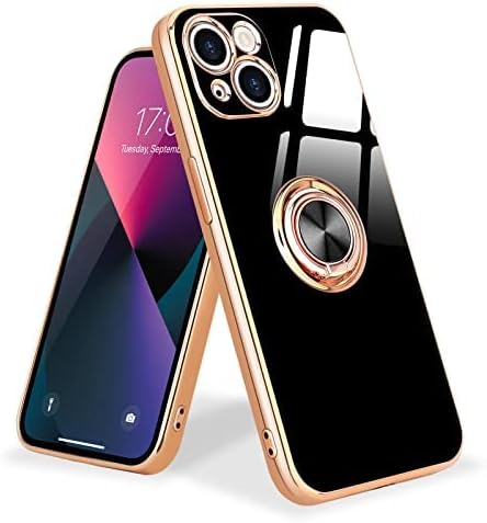 Urarssa for iPhone 13 Case Magnetic Ring Holder 360 Degree with Rotation Finger Car Holder Shockproof Case Cover for iPhone 13 6.1-inch, Black