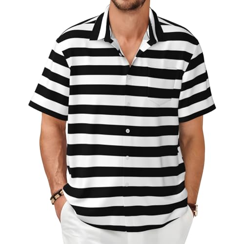 Chemise d'été à manches courtes homme tissu respirant et anti-plis à rayures