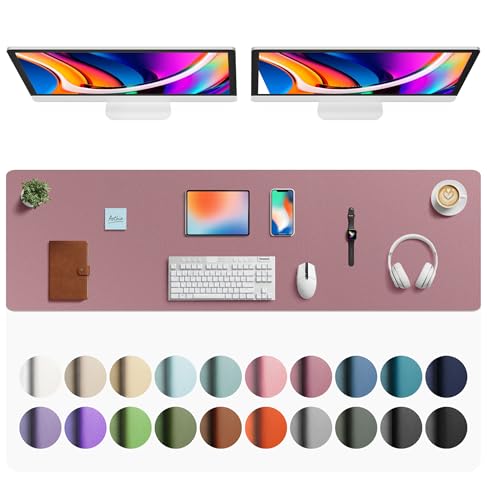 Image of Aothia Faux Leather Desk Mat - Large Mouse Pad, Non-Slip PU Leather Blotter, Waterproof Writing Surface for Office and Home (Dark Pink, 63 inch x 17 inch)