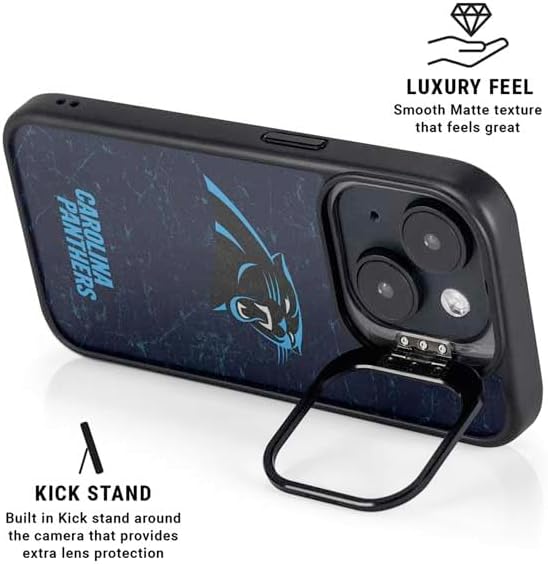 Skinit Kickstand Phone Case Compatible with iPhone 16 - Officially Licensed NFL Carolina Panthers Distressed Design