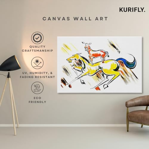 Image of Kurifly Majnu Bhai Painting Print - inchRocking Horse inch Pop Art Canvas (Welcome Movie) - Donkey on Horse - Rolled Canvas (18 inch x 12 inch)