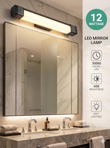 Image of 18 /12W White PVC Body | Dressing Table |Rose Chrome Finish | Bathroom Mirror | Vanity | Picture | Cabinet | Adjustable | Wall Mounted Light. (Black Body, 12w)