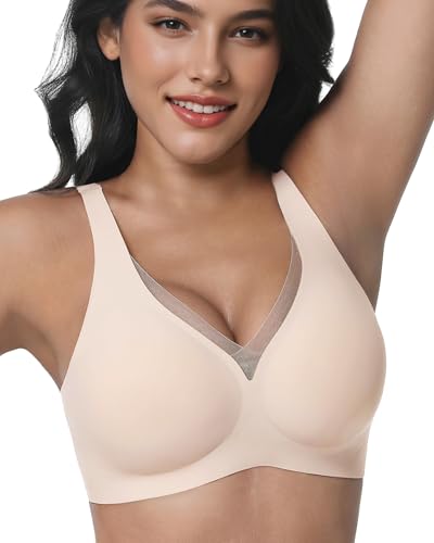Image of Vinfact Deep V Mesh Bras for Women No Underwire Buttery Soft Wireless Bras Lightly Support Seamless Bralettes