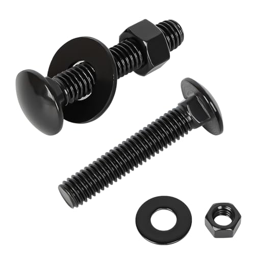 3/8-16 x 3-1/2" Carriage Bolt Kit, Stainless Steel 304 Carriage Bolts Screws with Hex Nuts &amp; Flat Washers, Round Head Square Neck, Full Thread, Black Finish, 4 Sets