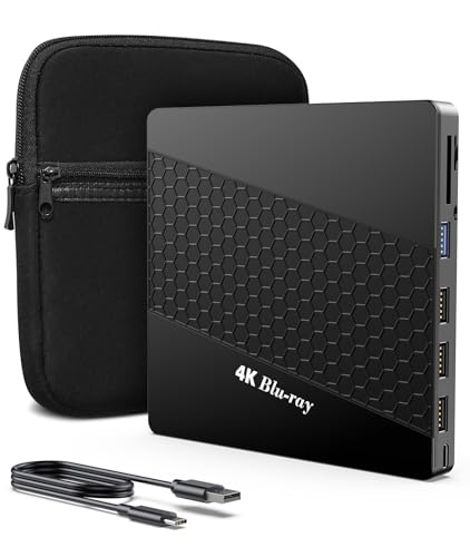 XRTFORE External 4k Blu Ray Drive for Pc,Portable 4k UHD Blu Ray Player,SD/TF Port with Carry Case, US8 3.0 HD Blu-Ray Player,DVD+/-RW External Optical Drive for MacBook Pro Windows Laptop