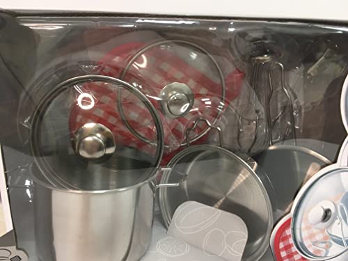 Spielzeug-Töpfe aus Metall Töpfe Pfannen aus Edelstahl Küchen-Set aus Stahl mit Zubehör Kochgeschirr aus Metall für die Kinderküche