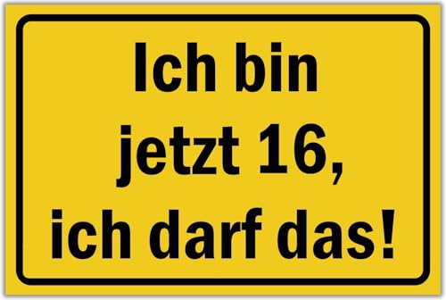 Ich bin jetzt 16, ich darf das - Schild 30 x 20 cm - Geburtstagsdeko Partydeko Geburtstagskarte Geschenkidee - 16. Geburtstag 16 er Jungen & M&auml;dchen Geschenk 16 Jahre - BerpaHome