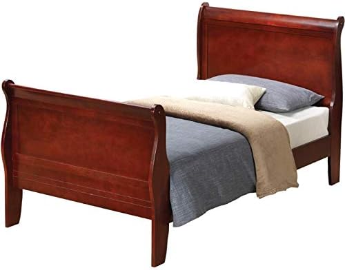 MAKLAINE Traditional Styled Wood Twin Sleigh Bed in Cherry Finish